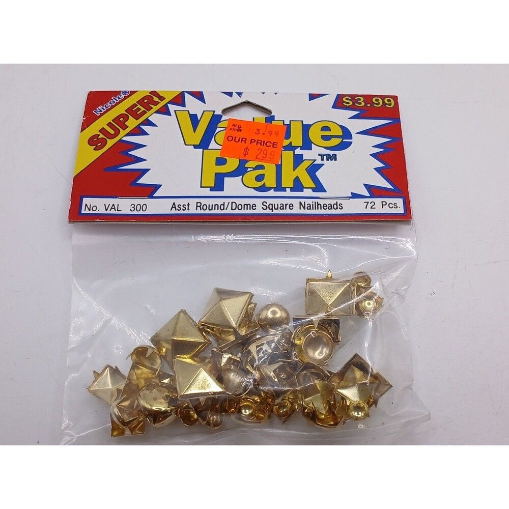 Vintage Pack Of Nicole Super Value Pack 72 pc Asst Round/Dome Square Nailheads